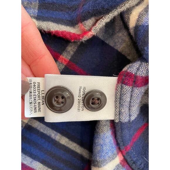 LL Bean Signature Cotton Flannel Shirt Blue, Red Plaid Slim Fit, Size LT - Picture 7 of 11